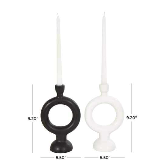 CosmoLiving by Cosmopolitan 9" Black & White Ceramic Geometric Ring Taper Candle Holder Set